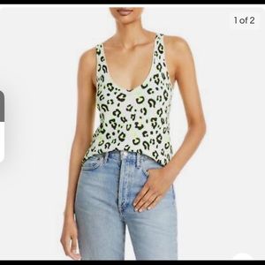 AQUA Cropped white sweater tank neon animal print front low V neck rear V.  SM